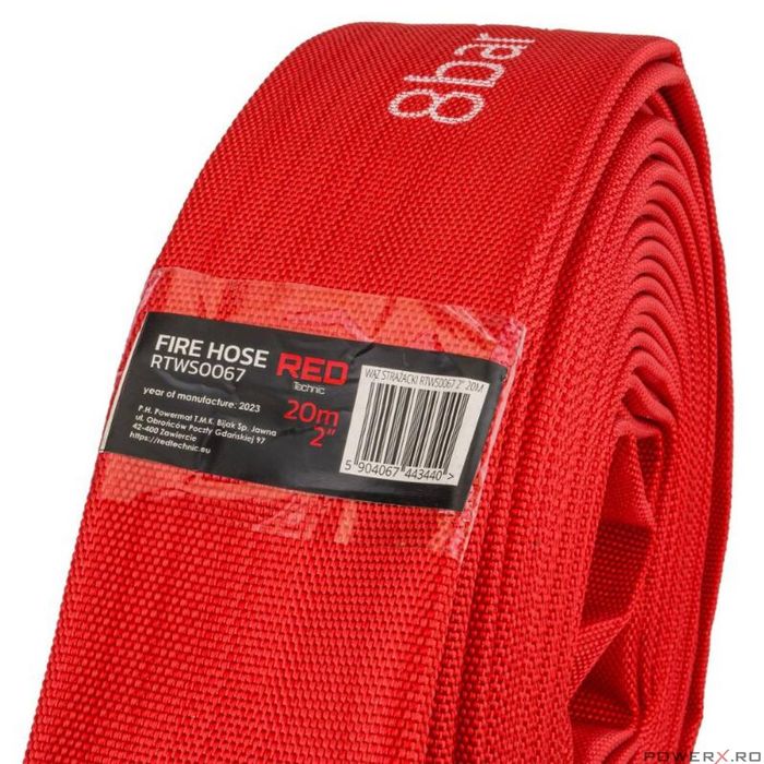 Furtun apa irigatii 2"20 metri, tip pompieri 8 bari, cu cuple, Red