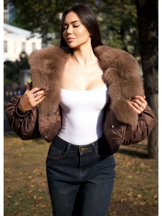 Geaca cu blana naturala de vulpe si puf de gasca