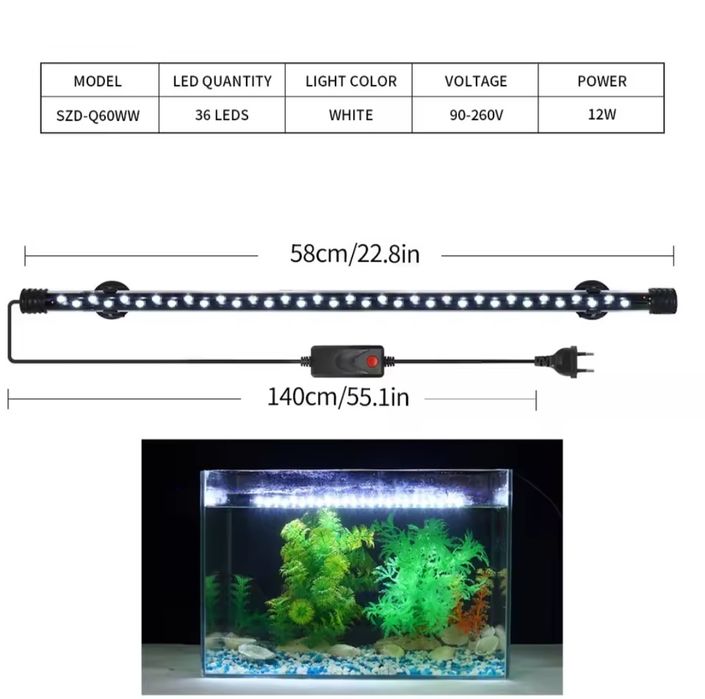 Led 58 cm cu ventuze pentru acvariu