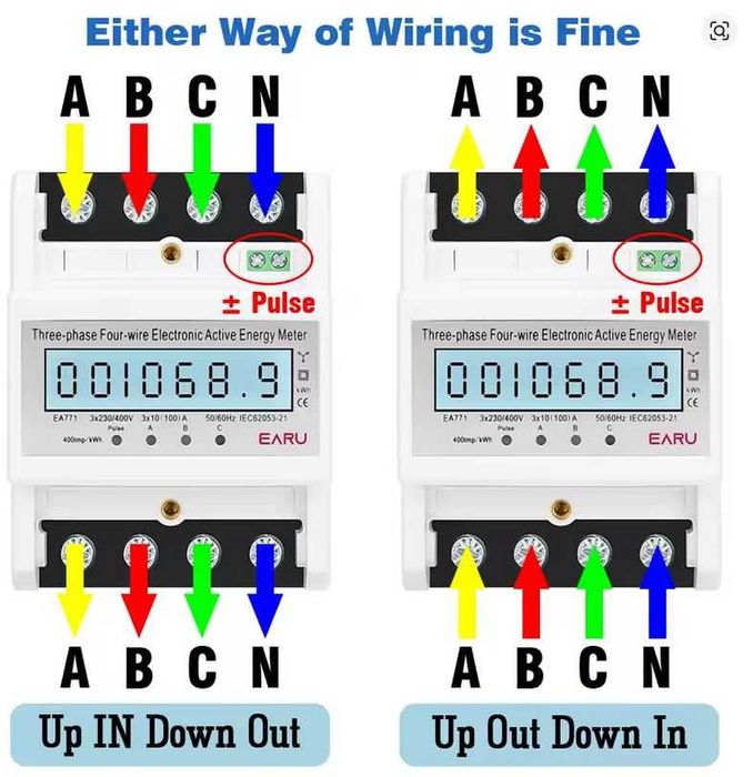Трифазен електромер, НОВ, 380/400V, 100А, 50 Hz, за DIN шина, 4 полюса