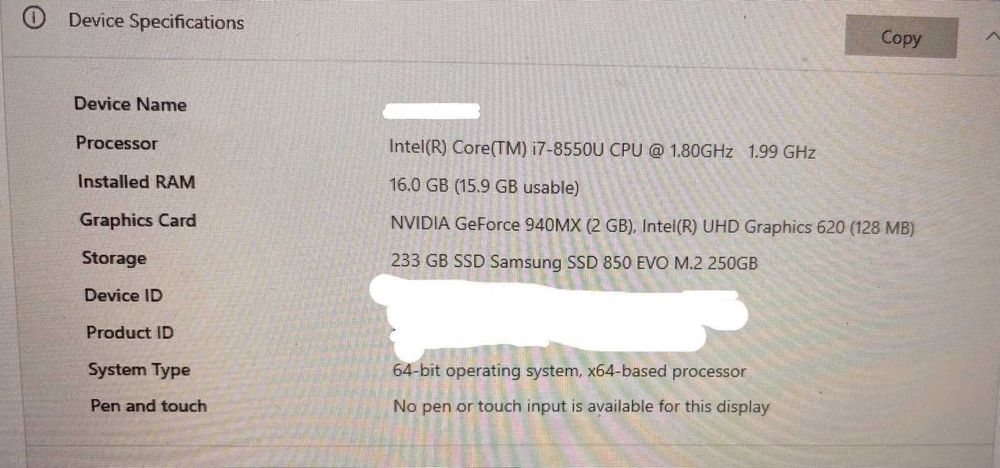 Asus Vivobook S510UQ (Intel I7-8550U, 16GB, GeForce 940MX, 250GB SSD)