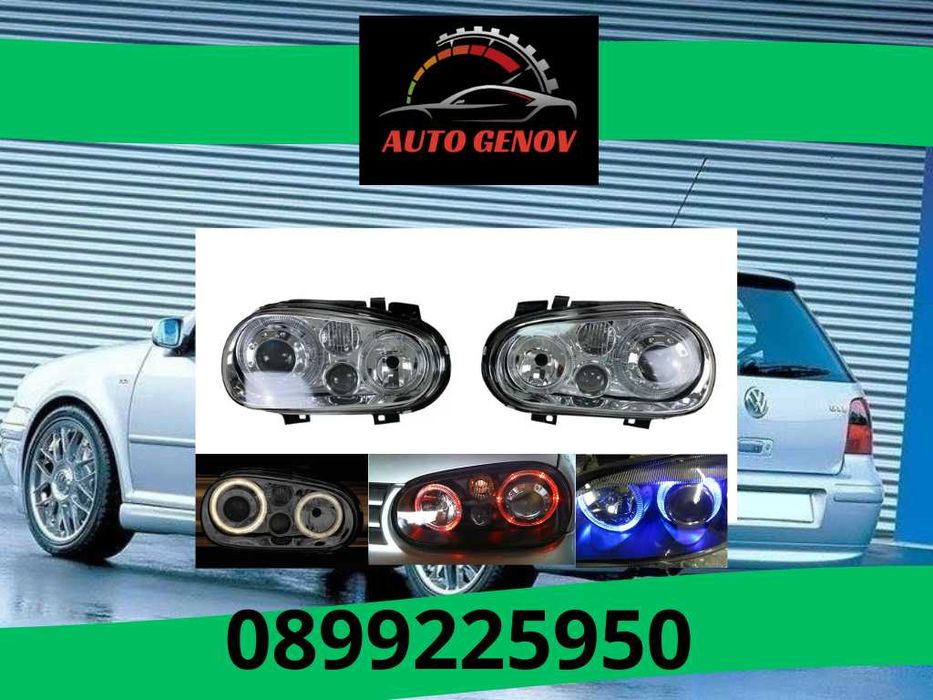 VW GOLF 4 (IV) Angel Eyes Кристални Фарове R32, Хром, Лупа за халоген