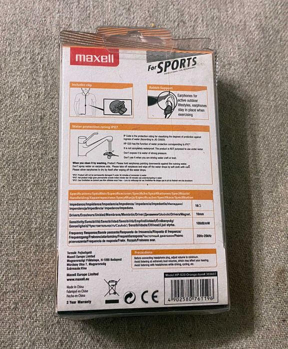 Căști sport Maxell HP-S20 Rabbit Support IPX7 portocalii rezistent apă