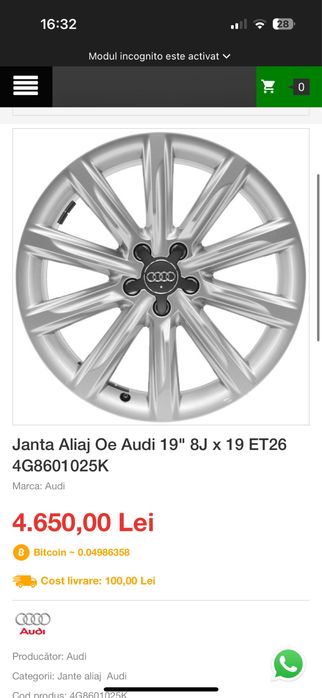 Jante oem 5x112 Audi A4/5/6/7 R19 Sline