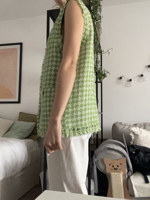 Vesta pulover Mango verde oversized tweed