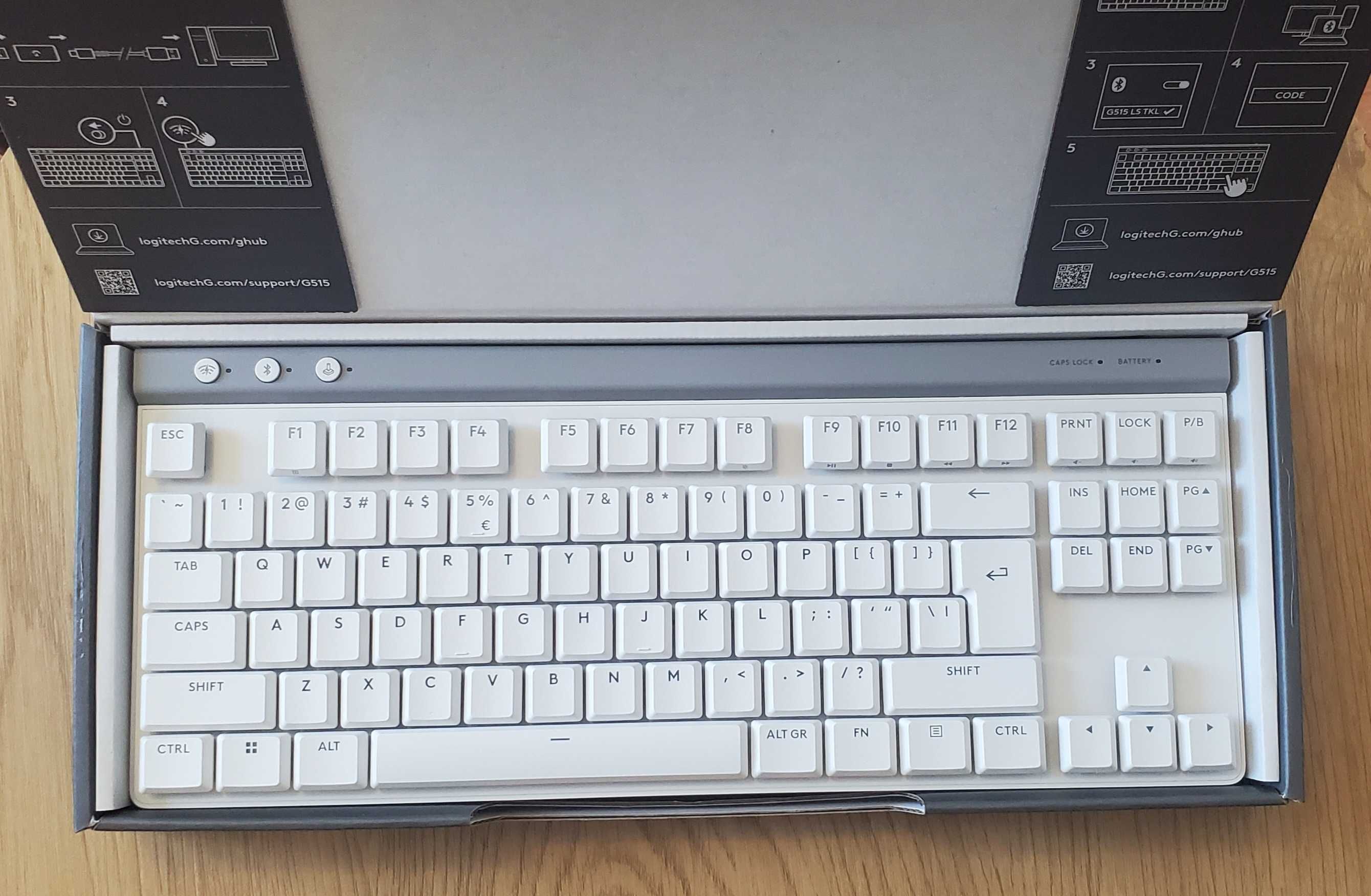 Клавиатура: Logitech G515 Lightspeed TKL, Wireless Tactile - Бяла