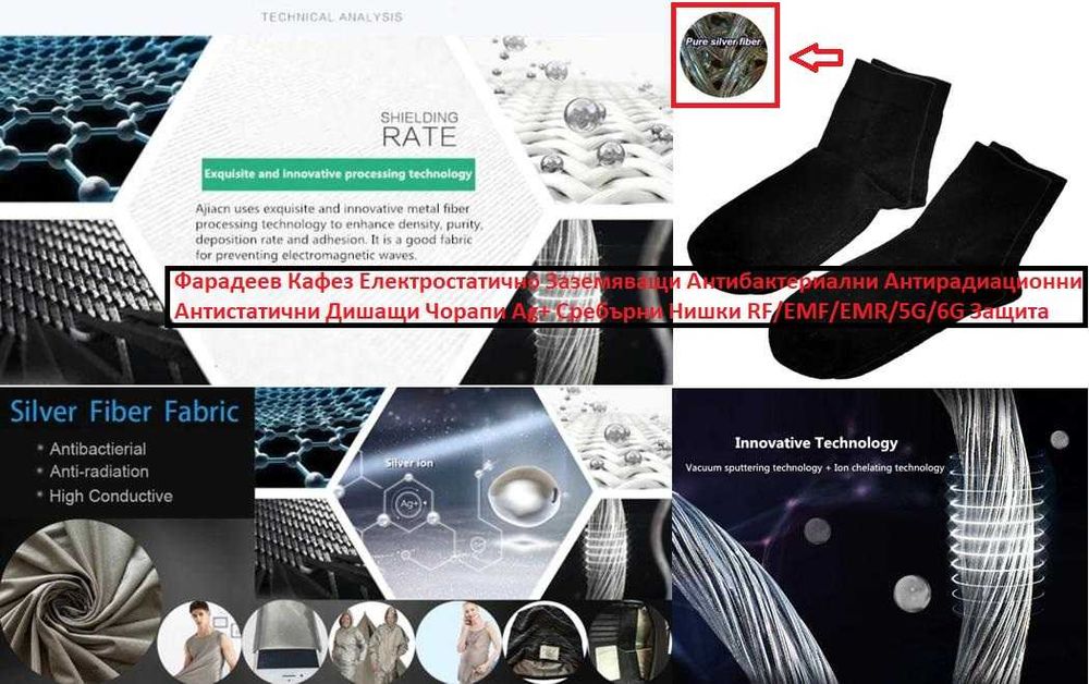 Ag+ Антистатични Чорапи Сребърни Нишки RF EMF EMR 5G ЕлектроЗащита ЕМП