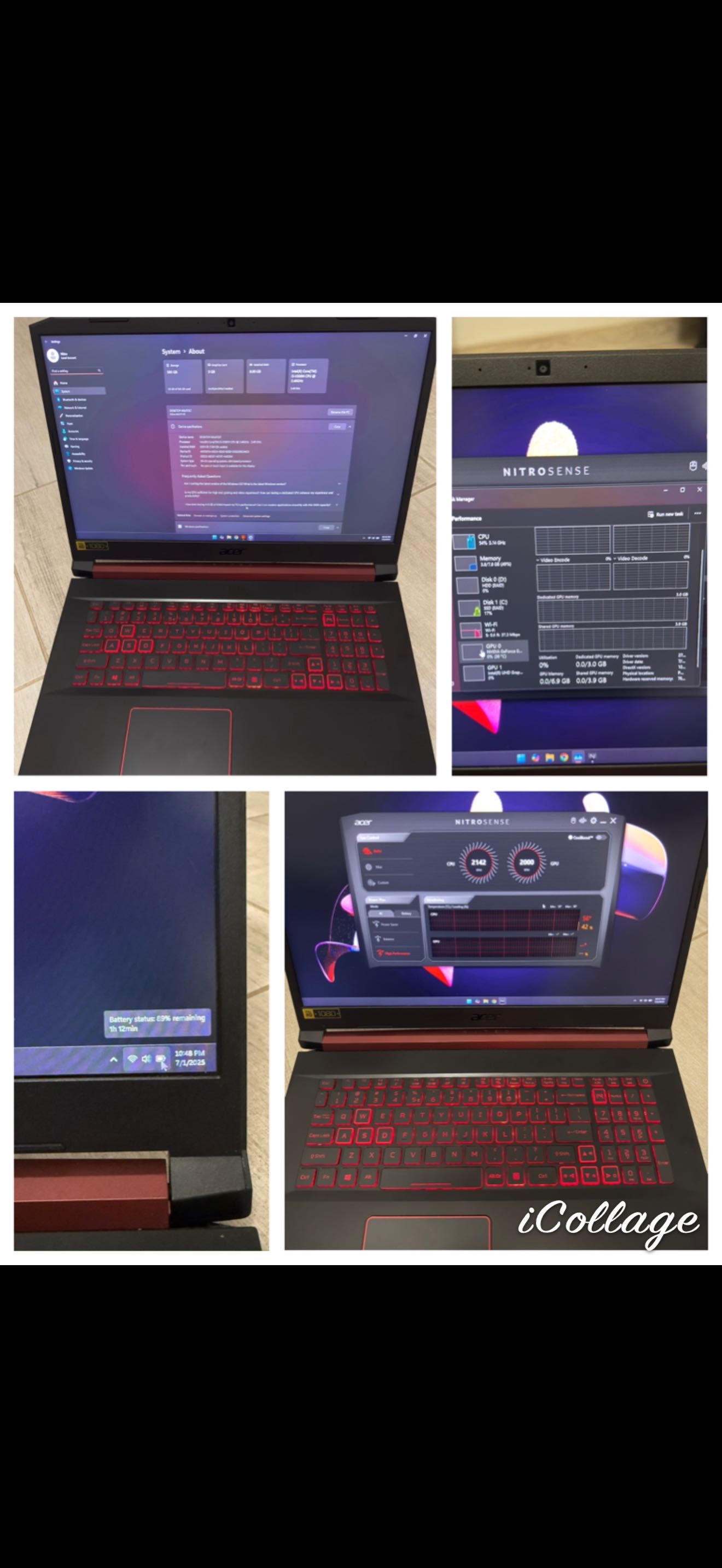 Laptop Gaming Acer Nitro 17 inch full hd I5 Gen 9 GTX 1050 3Gb
