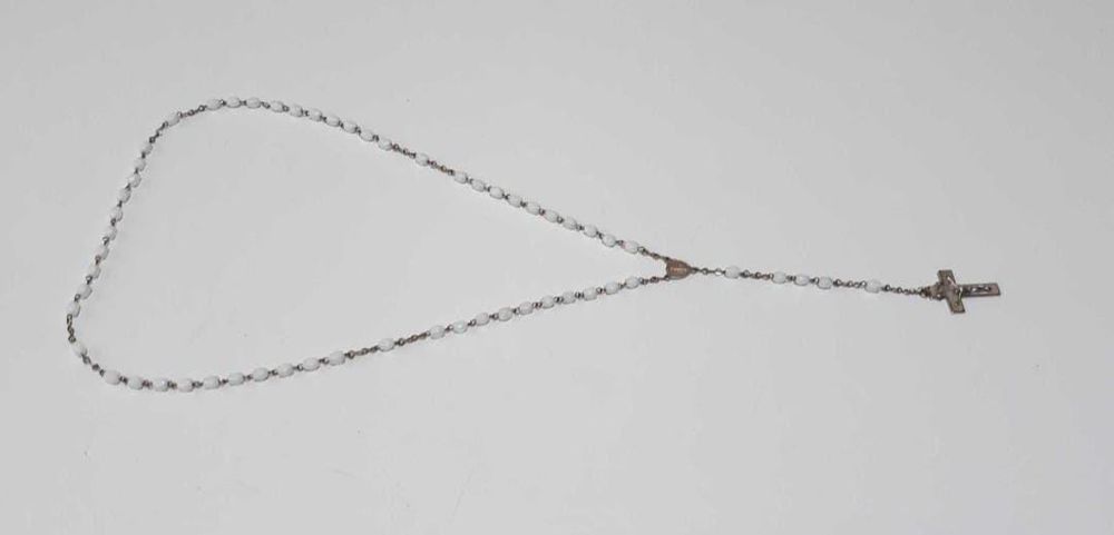 Vechi Rozariu Rugaciune cu sidef Cruce si medalion 59 bile , Germania