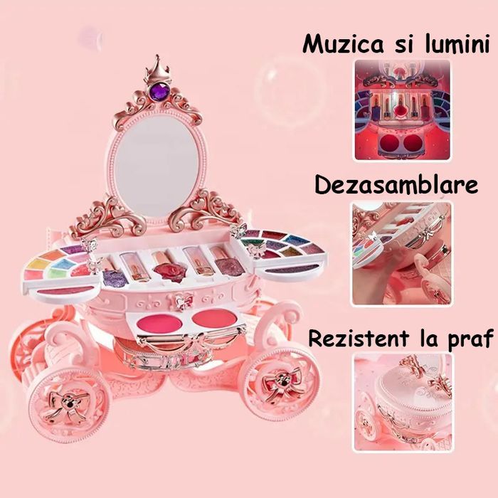 Trusa machiaj copii cu sunete, lumini si oglinda, Roz, Non-Toxic