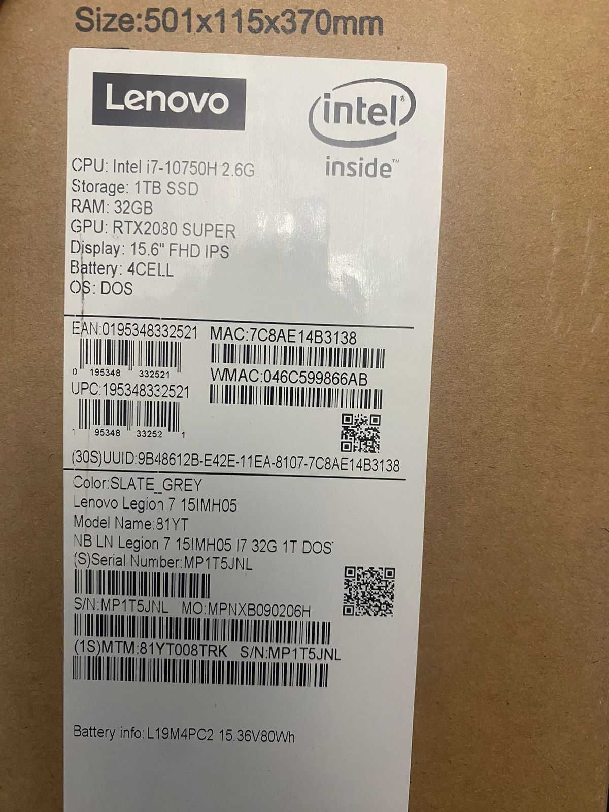 Игровой ноутбук Lenovo legion 7 i7 10750H / rtx 2080/ram 32gb/ssd 1tb