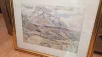 Tablou/pictura originala acuarela semnat L. Clark, peisaj munte Scotia