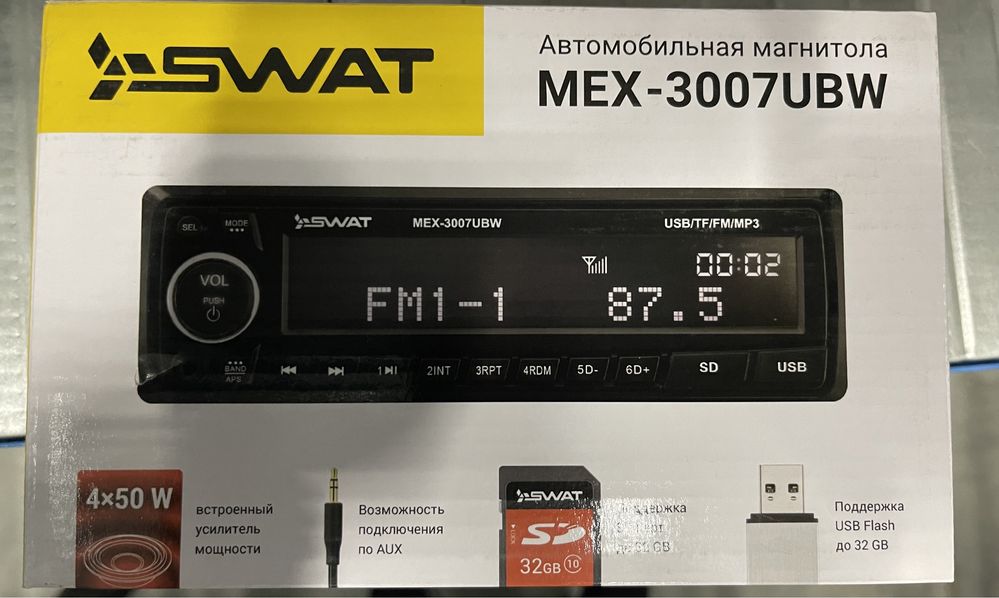 Автомагнитола SWAT новая, с блютуз, флешкой, автопроигрователь, качест