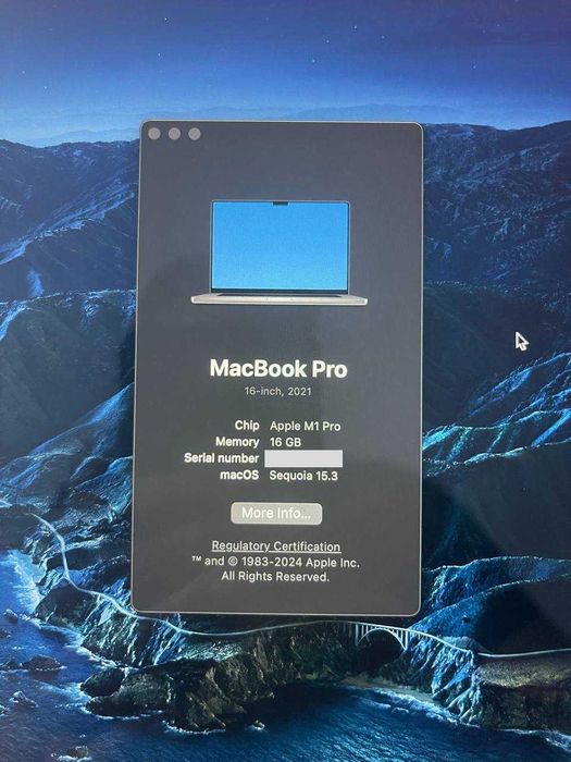 Macbook pro 16" M1 Pro 16GB RAM 512GB SSD