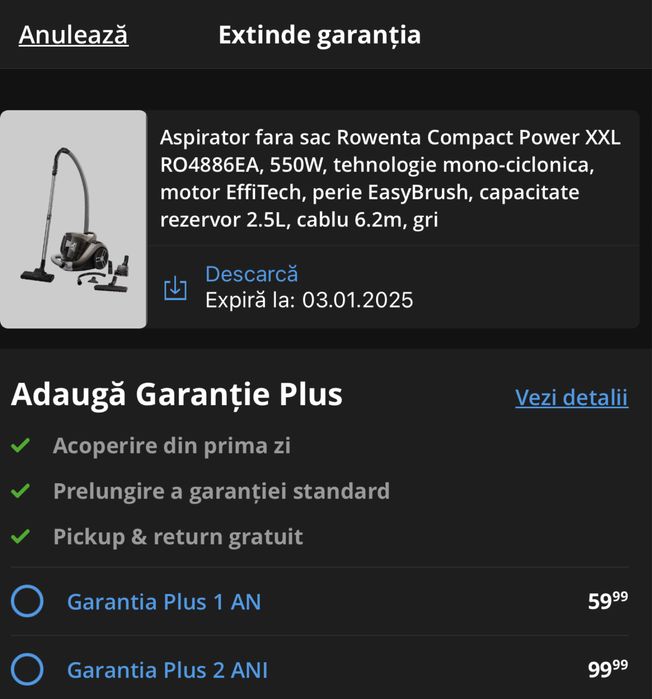 Aspirator Rowenta, sigilat, cu garantie