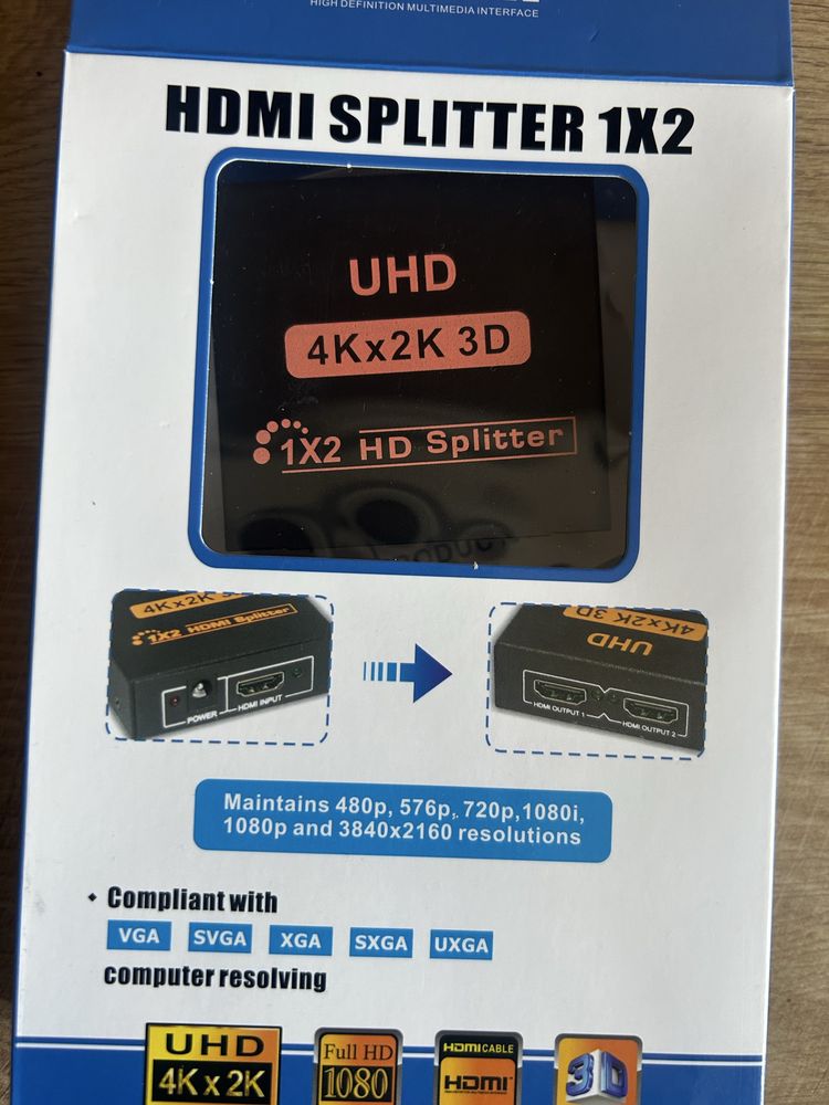 HDMI сплитер с Усилвател, поддържа Full HD 1080P 3D, 1 вход - 2 изхода