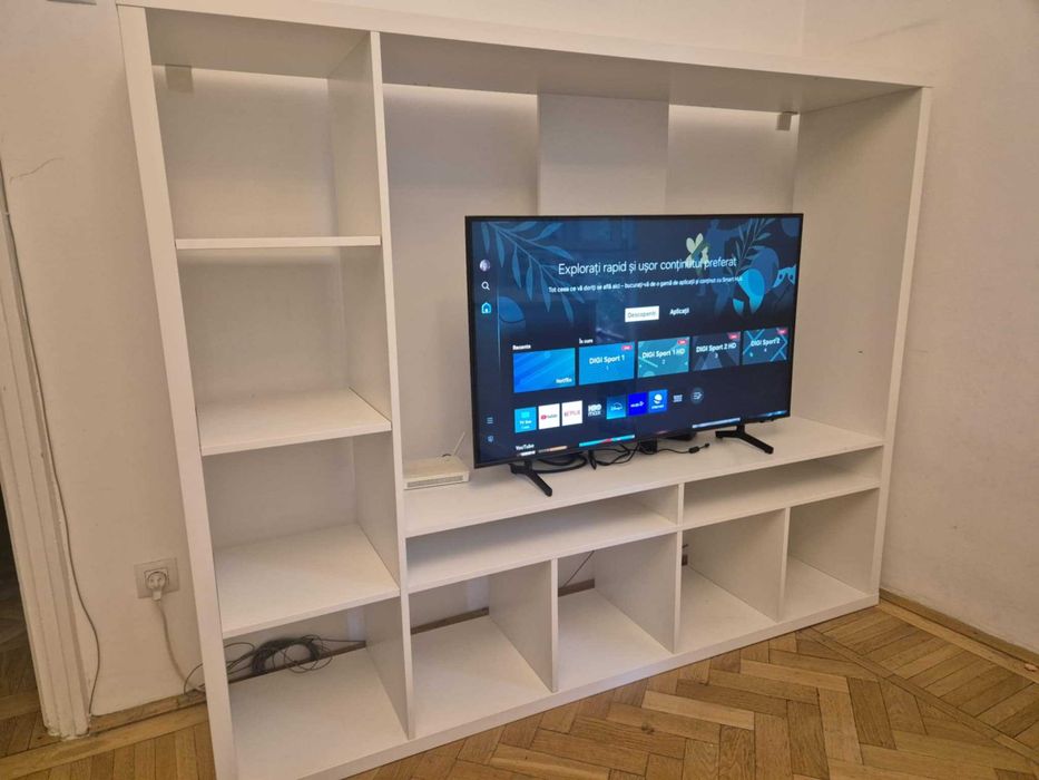 Comoda TV cu spațiu de depozitare, alb, 183x39x147 cm
