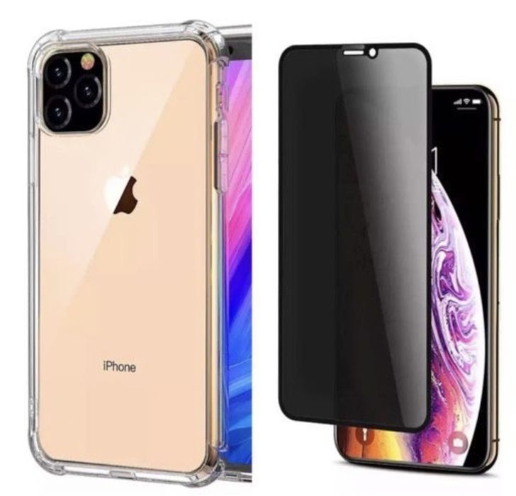 Iphone 12 13 14 PRO MAX Husa Silicon + Folie Sticla Privacy 7D Glass