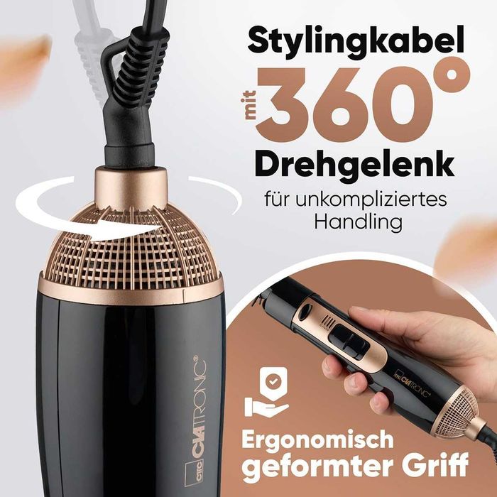 Електрическа Четка с Топъл Въздух Clatronic HAS 3818, 3 Приставки,800W