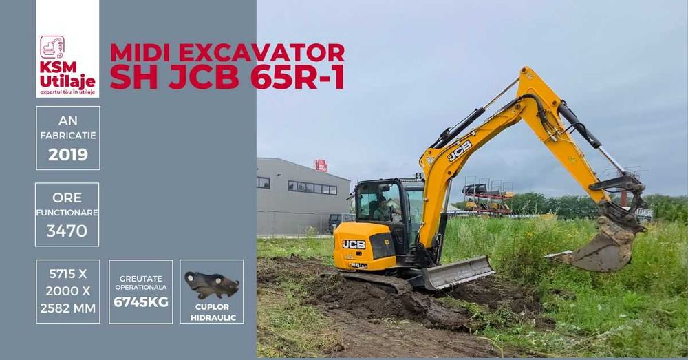 JCB 65R-1 SH (2019) – Midi Excavator 6.7t, 3470h, AC, Garanție!