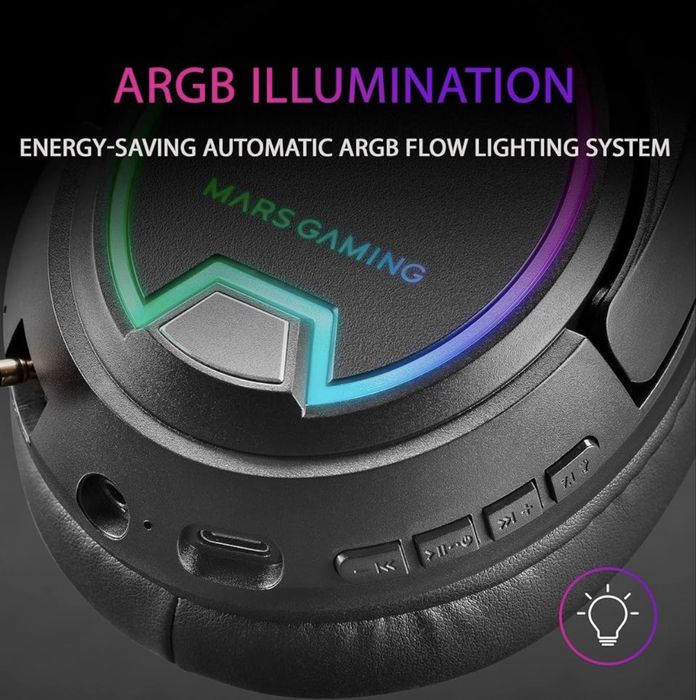 Mars Gaming MHW-100 Negre, Căști Wireless ARGB Flow
