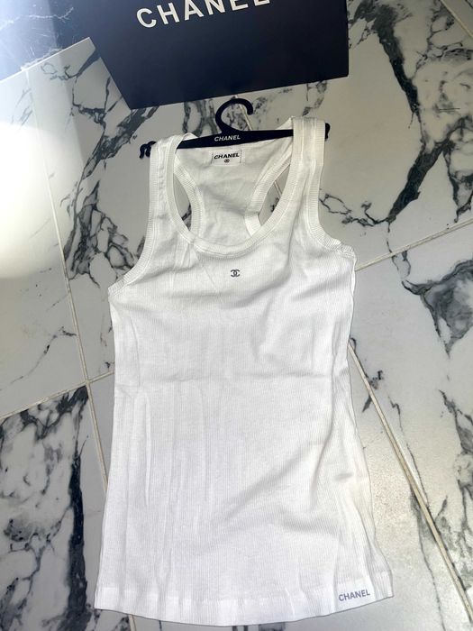 бял топ шанел chanel потник горница рипс потниче бяло спортно