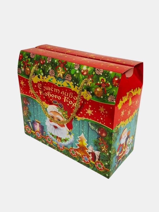 Yangi yil sovg'a qutisi Qizil rangli, archa va sovg'alar.