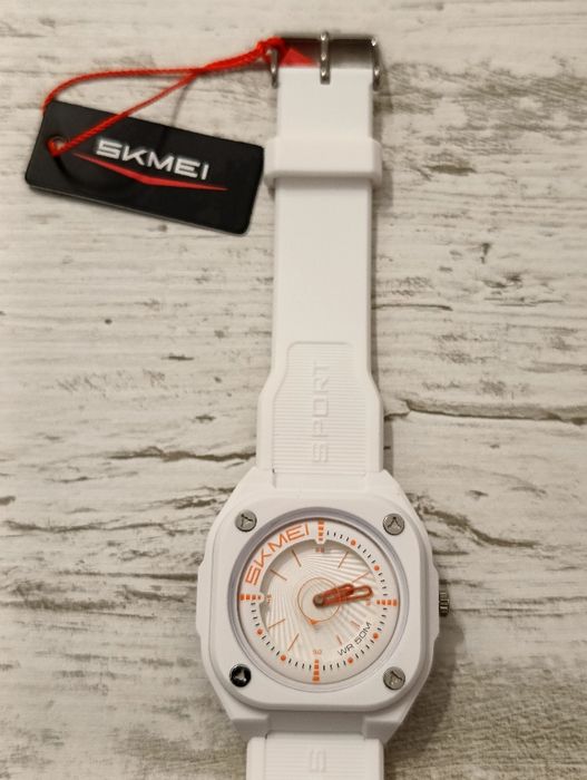 Ceas quartz bărbați unisex alb cu portocaliu,nu automatic mecanic-nou,