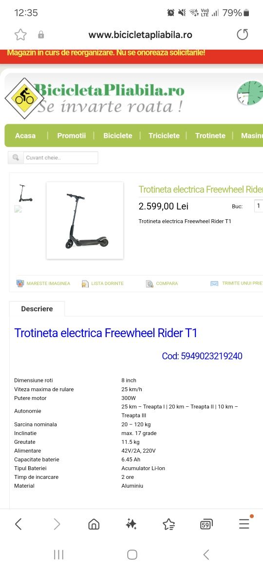 Trotineta electrica frewheel Rider T1