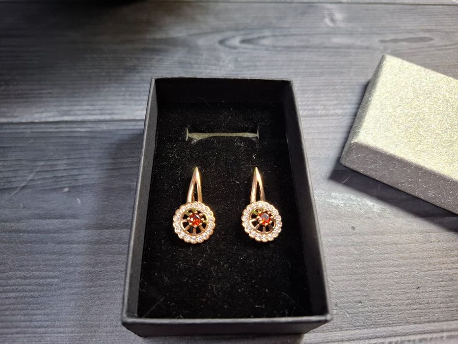 Женские красные серьги с натуральной циркониевой 585RG позолота