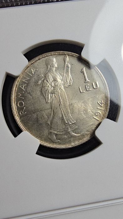 Moneda 1 leu 1914 MS65 eroare