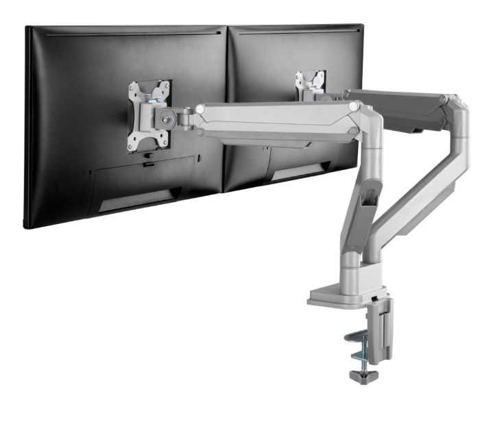 Suport birou 2 monitoare A+ SMLC24, gas spring, 17''-32'', Argintiu