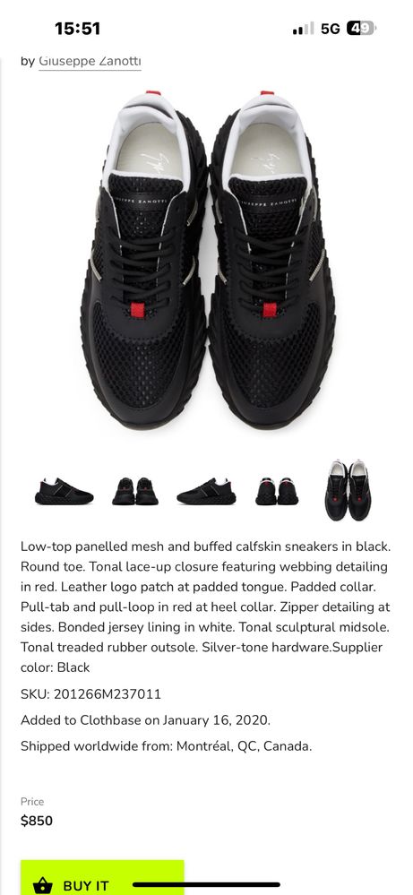 Giuseppe Zanotti Black Mesh Urchin Sneakers