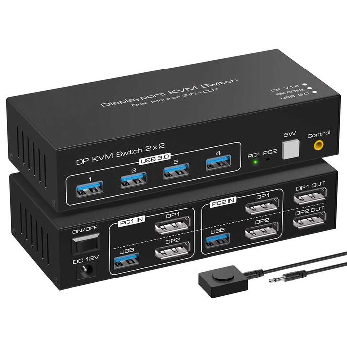 Switch Displayport KVM VPFET 4K120Hz pentru 2 PC si 2 monitoare