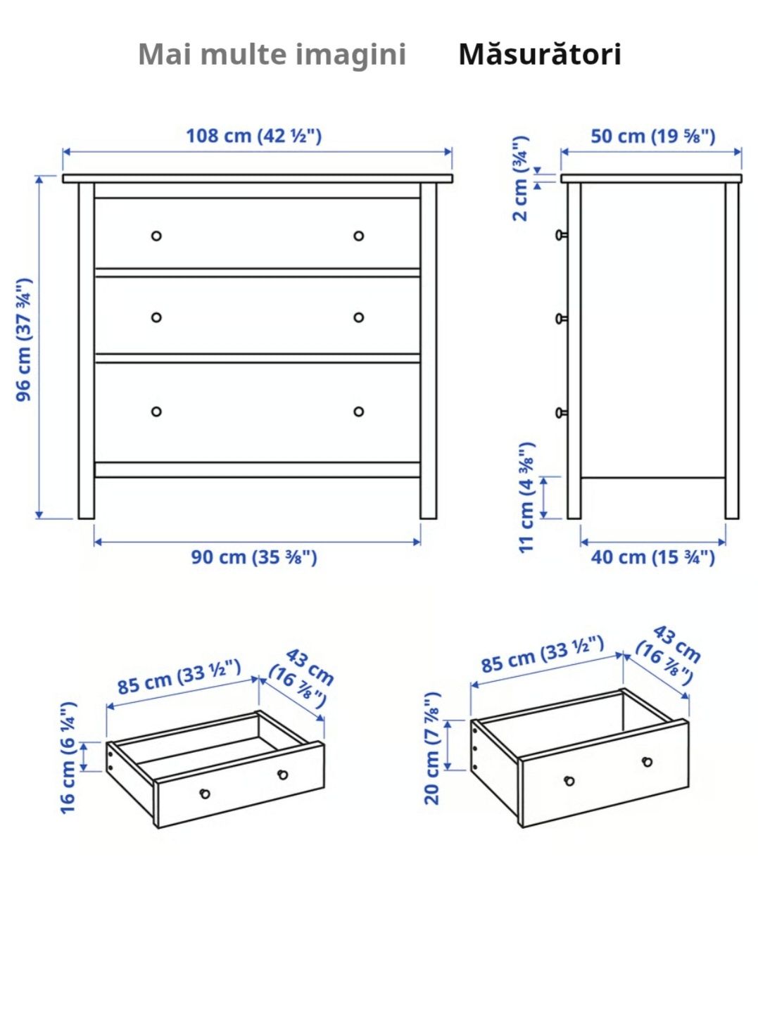 Comoda Hemnes cu 3 sertare  Ikea