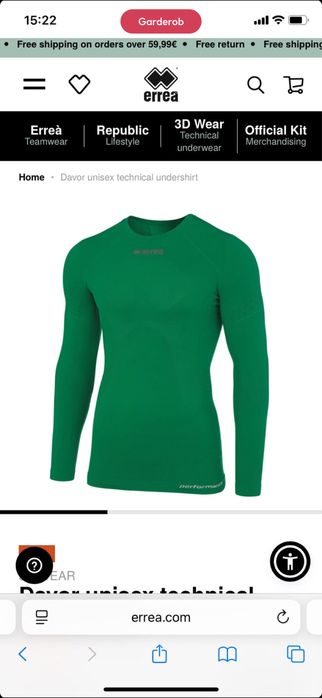 Термо кофта зеленая errea L/XL