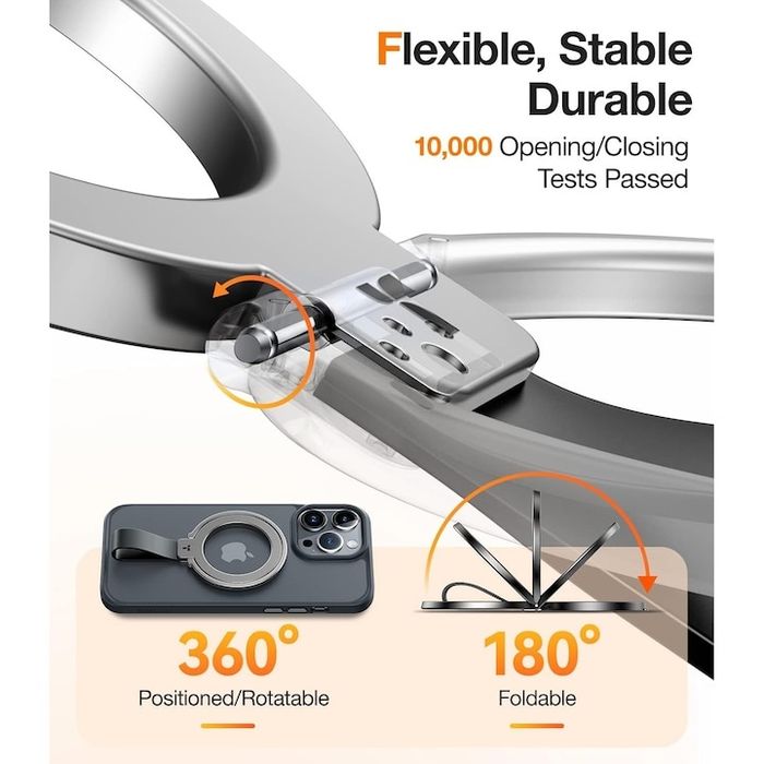 Suport telefon Torras Ring MagSafe, gri inchis, cu functie de stand