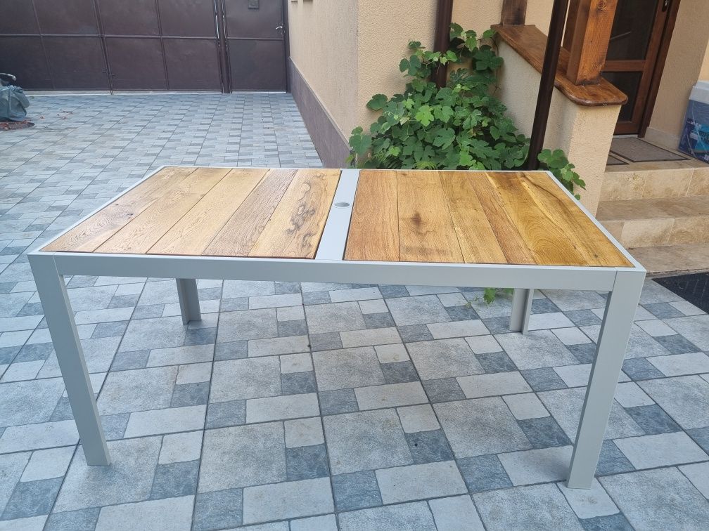 Masa superba solida aluminiu  si blat stejar masiv