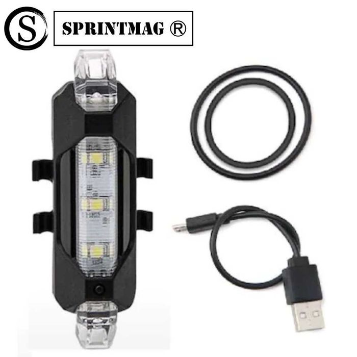 Stop Bicicleta LED alb waterproof,acumulator,incarcare USB,7 moduri