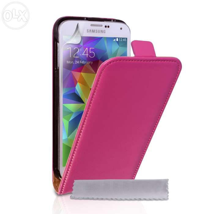 Husa Eleganta TOC PIELE FLIP ROZ Samsung Galaxy S5 G900 + Folie