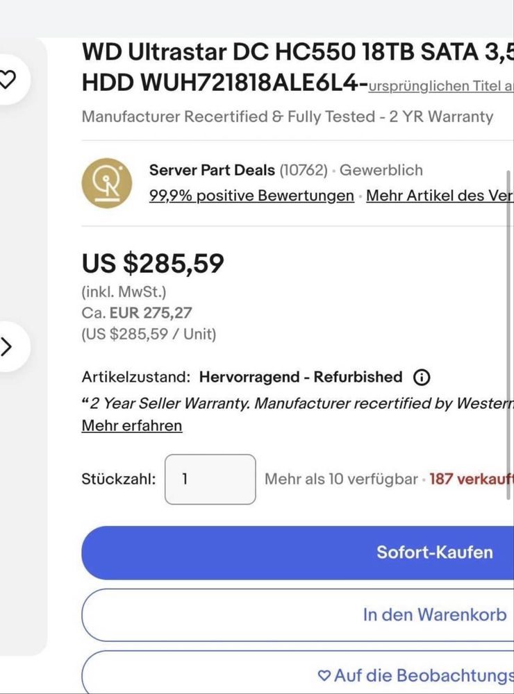 Vand hard disk de 18 Tb