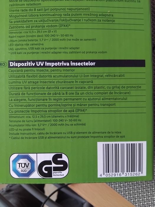 Dispozitiv UV împotriva insectelor