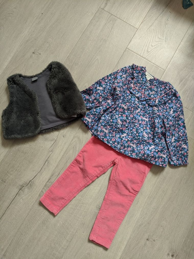 Set pantaloni, tunică/cămășuță, vestă fetițe 12-18 luni