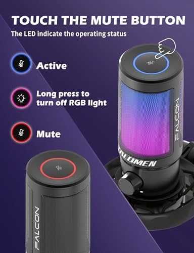 Професионален микрофон за подкасти и YouTube с RGB светлини поп филтър