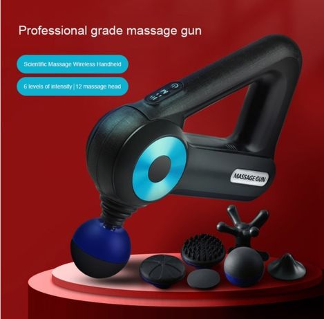 Портативный массажёр Massage Gun-8890 с 12 насадками Black