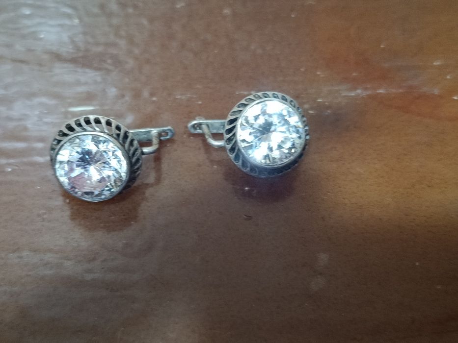 Советские серебряные серьги с фианитами