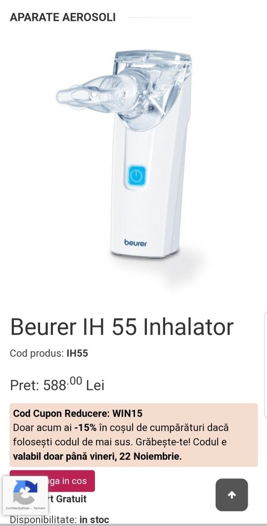 Echipamente sport, Inhalator, Aerosol Beurer IH 55, autocuratare
