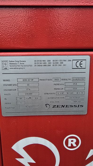 Generator zenessis 22 kw nou