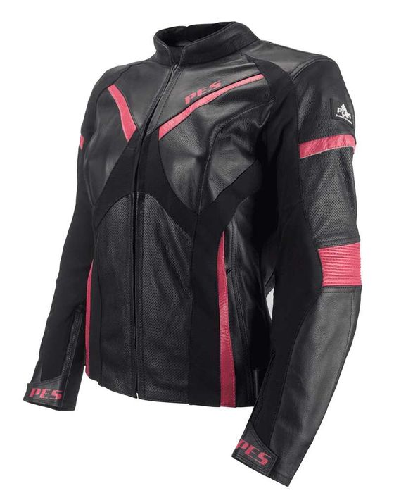 Geacă Moto Damă Piele cu Protecții Nivel 2, PES, Negru/Roz