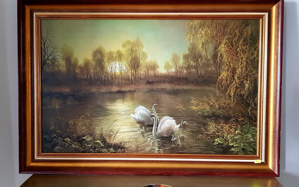 Tablou vechi pictură pe pânză cu ramă din lemn masiv